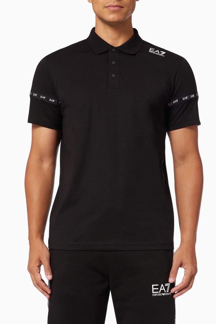 

EA7 Logo Tape Polo Shirt in Cotton Piqué, Black