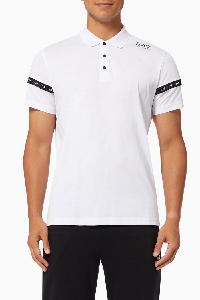 

EA7 Logo Tape Polo Shirt in Cotton Piqué, White