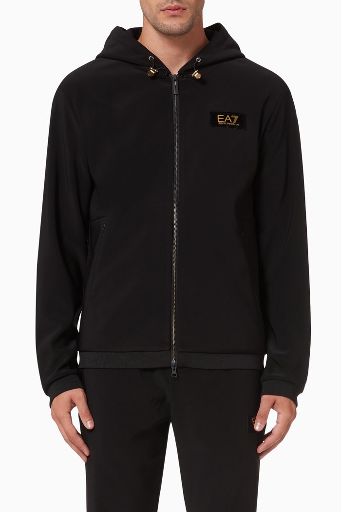 

EA7 Train Gold Label Hoodie in Jersey, Black