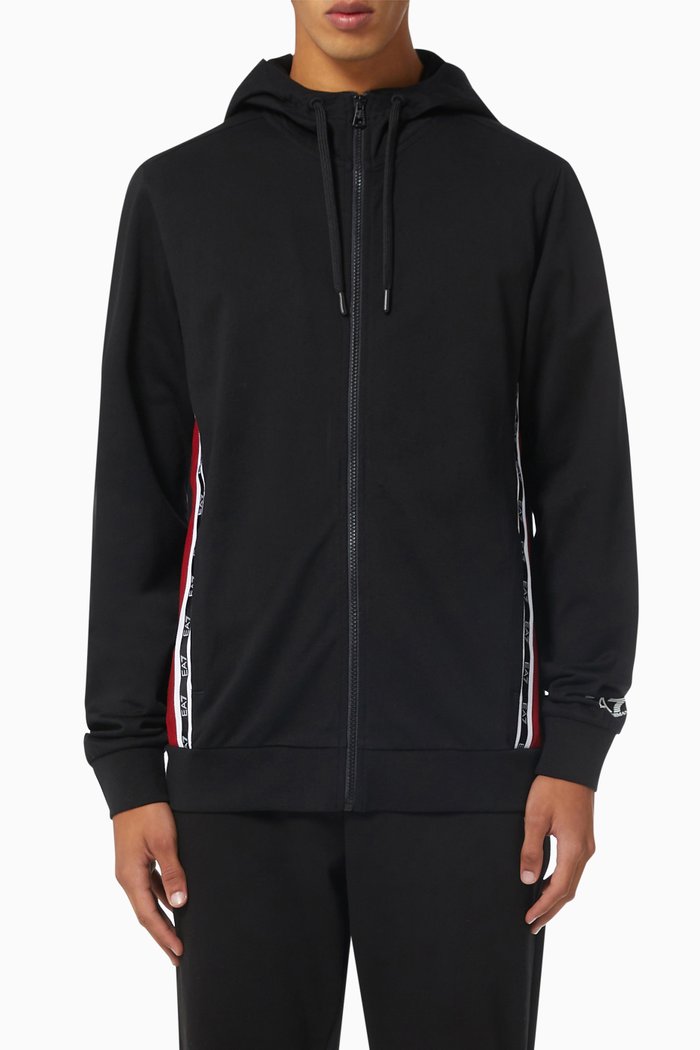 

EA7 Train Logo Tape Hoodie in Jersey, Black