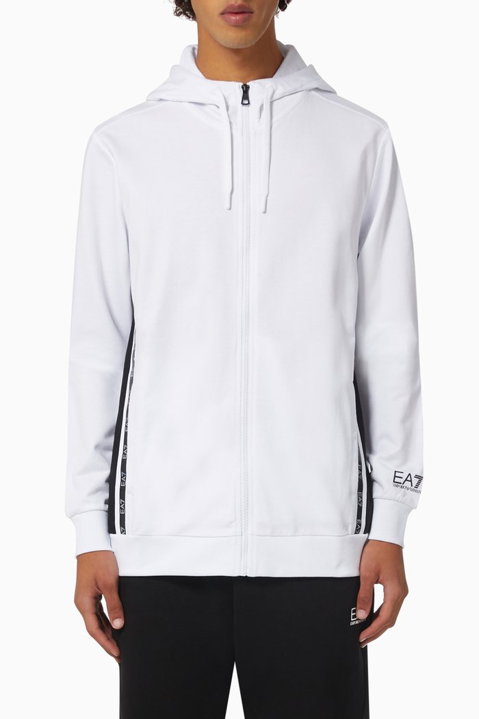 

EA7 Train Logo Tape Hoodie in Jersey, White