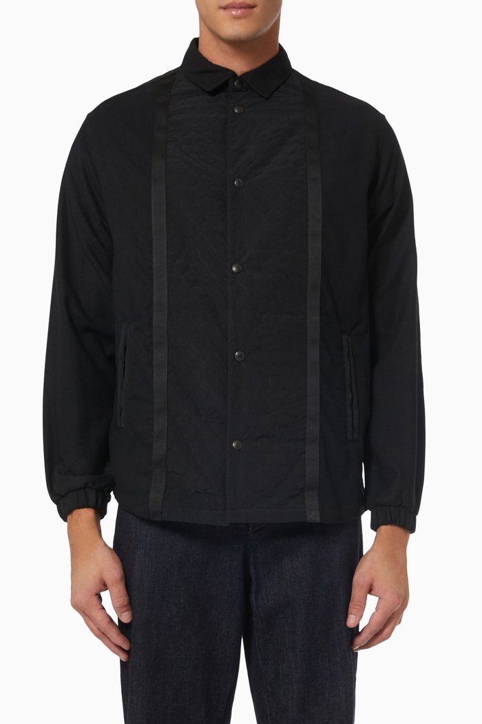 

Quilted Shirt Jacket in Wool Blend, Black