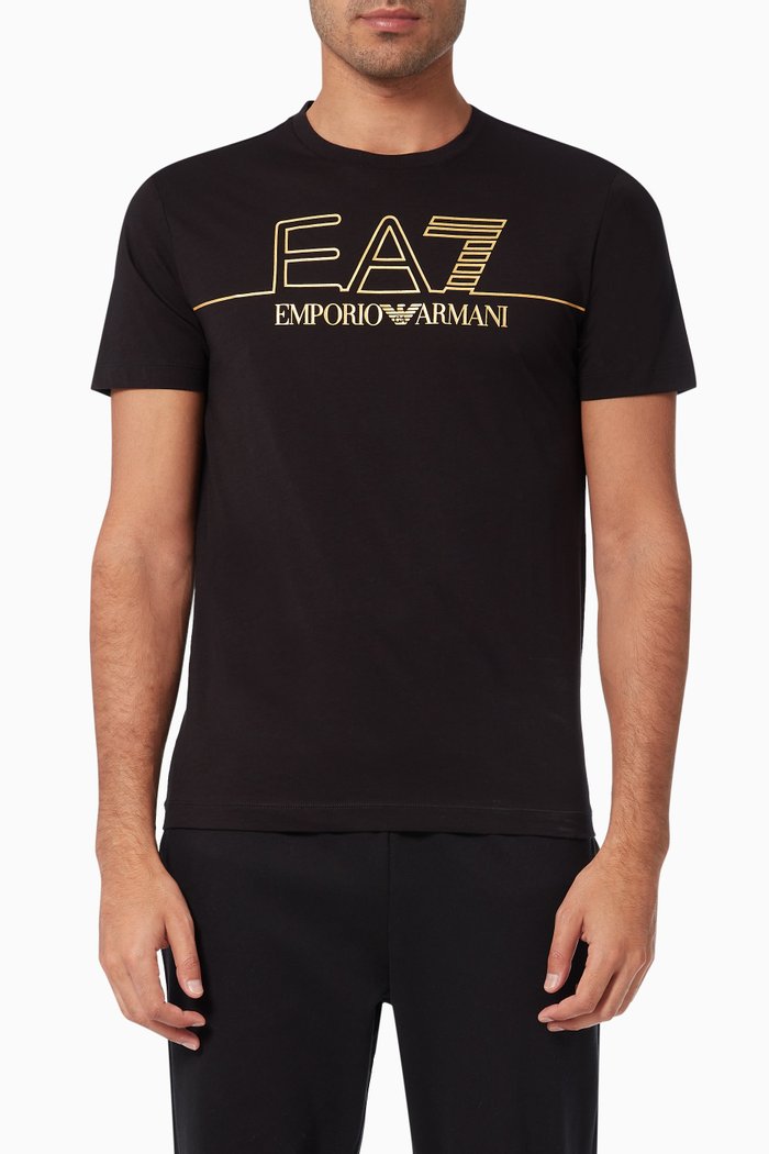 

EA7 Gold Logo T-shirt in Cotton Jersey, Black