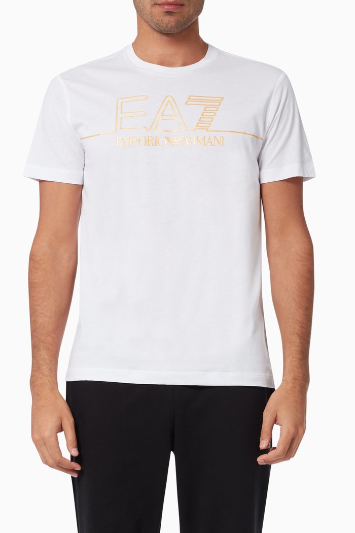 

EA7 Gold Logo T-shirt in Cotton Jersey, White