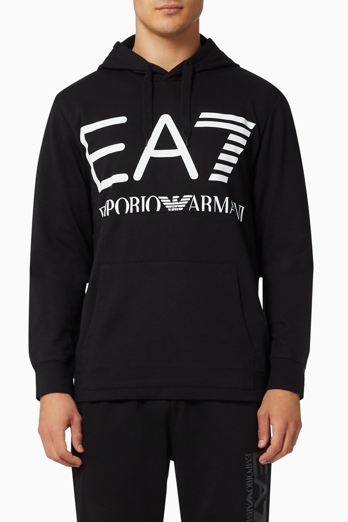 

EA7 Macro Logo Train Series Hoodie in Jersey, Black