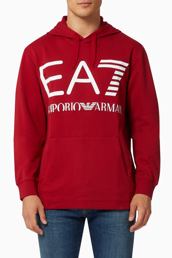 

EA7 Macro Logo Train Series Hoodie in Jersey, Red