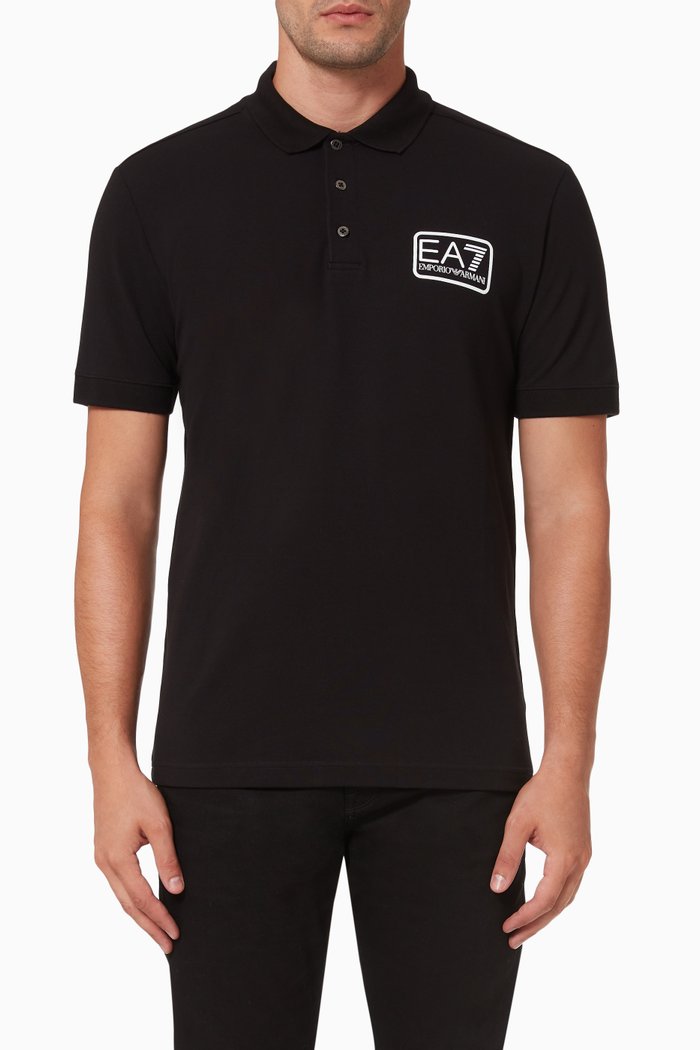 

EA7 Train Core ID Polo Shirt in Cotton Piqué, Black