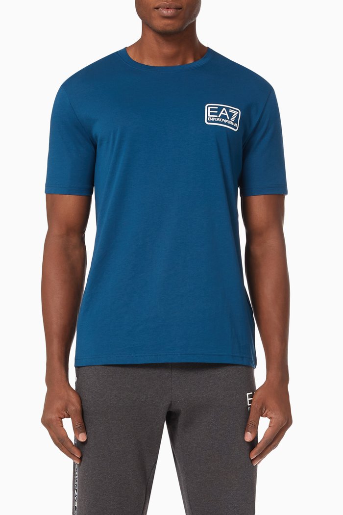 

EA7 Train Code T-shirt in Cotton Jersey, Blue