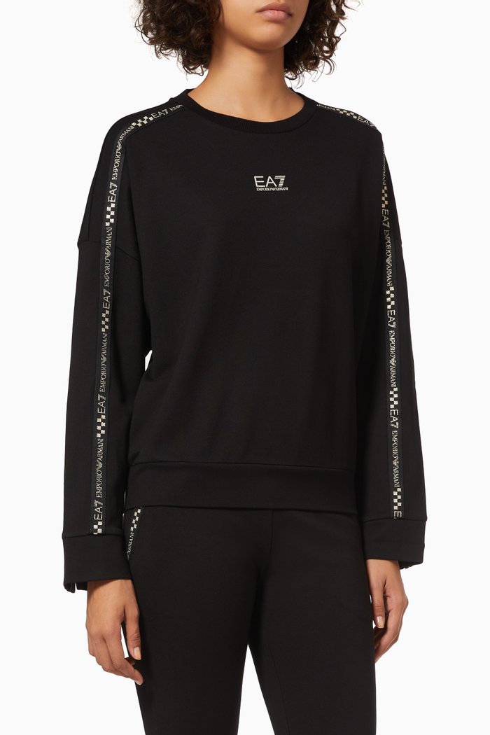 EA7 Logo Band Sweatshirt in Jersey, Black