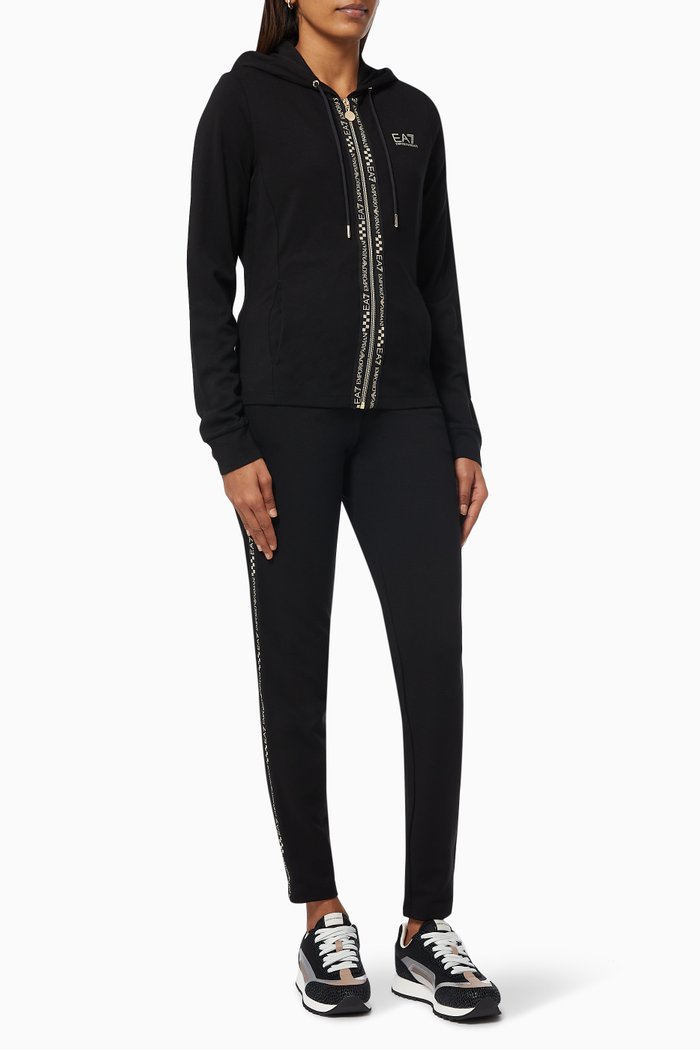 EA7 Logo Band Hooded Tracksuit in Jersey, Black
