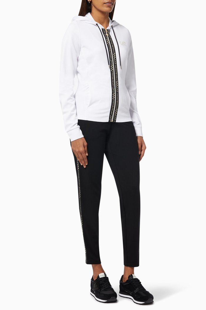 

EA7 Logo Band Hooded Tracksuit in Jersey, White