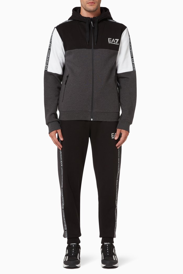 

EA7 Athletic Colour Block Tracksuit in Jersey, Black
