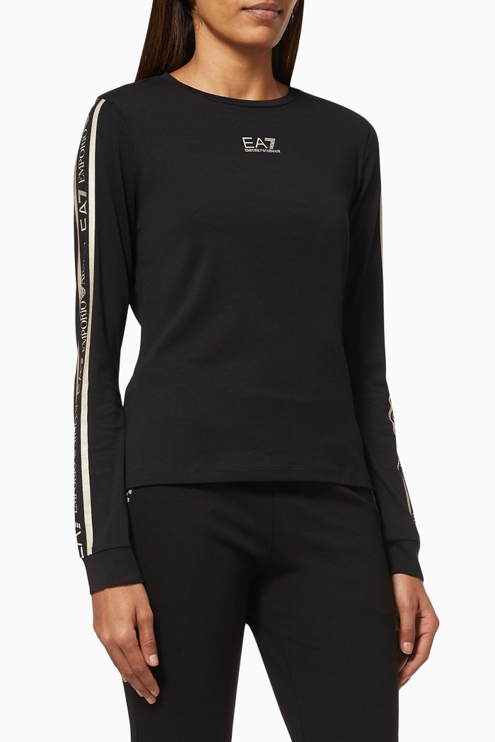 EA7 Logo Band T-shirt in Jersey, Black