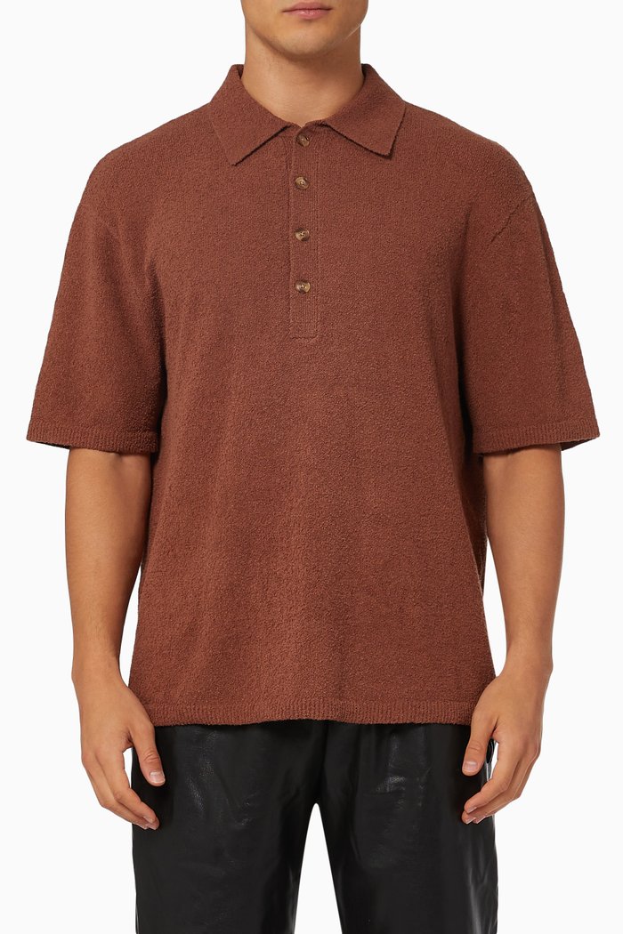 

Enzo Polo Shirt in Cotton Linen Knit, Brown