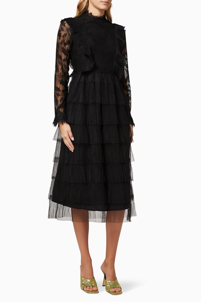 

Yasmalle Midi Dress in Lace, Black