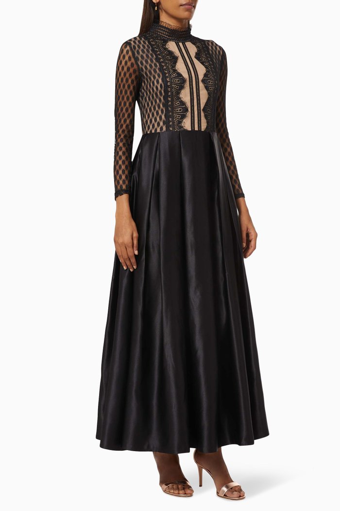 

Yaslaila Maxi Dress in Lace & Satin, Black