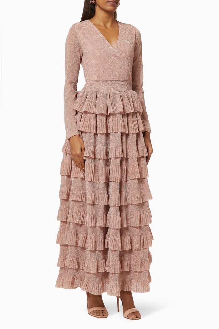 

Yaslayered Dress with Tiered Ruffles, Pink