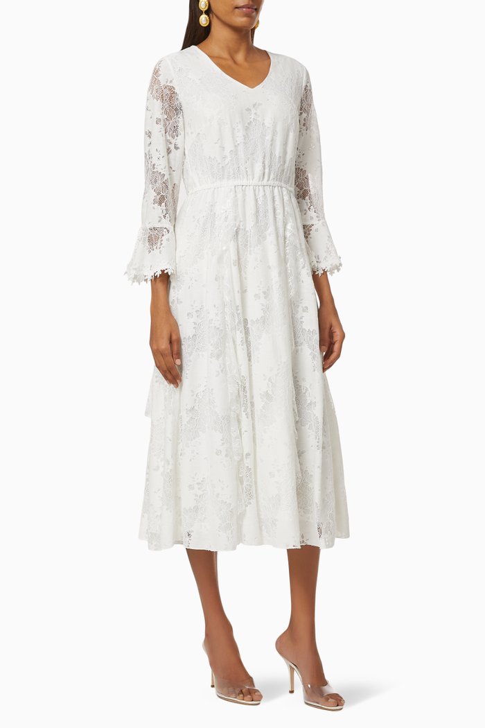 

Yaslelly Midi Dress in Lace, White