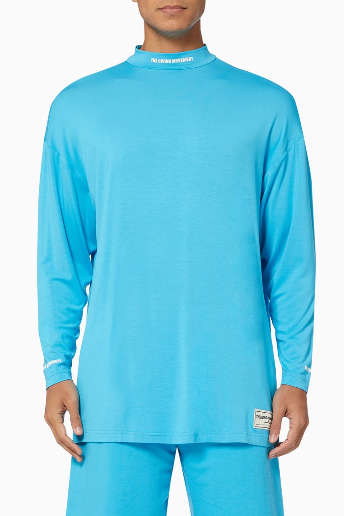 

Organic Bamboo Oversized High Neck T-shirt, Blue
