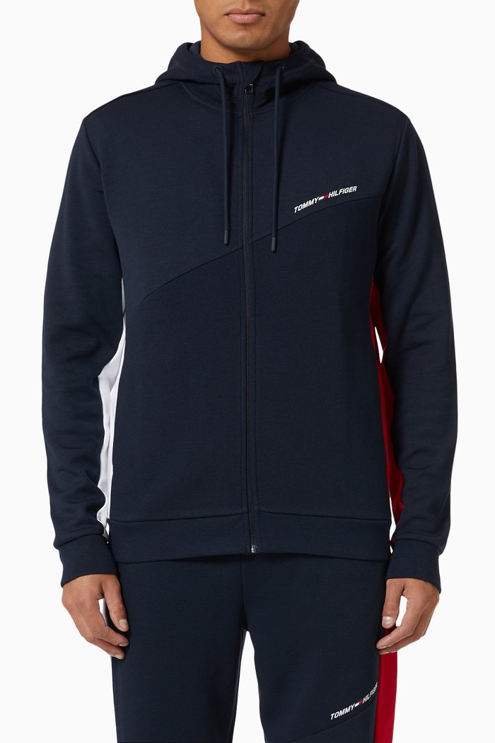 

Sport Cool Mixed Panel Hoodie in Stretch Viscose Blend, Blue