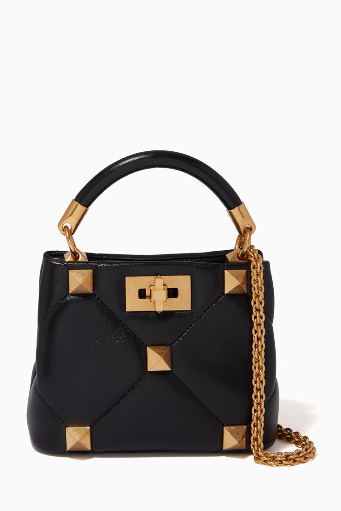 

Valentino Garavani Roman Stud Top Handle Bag in Nappa Leather, Black