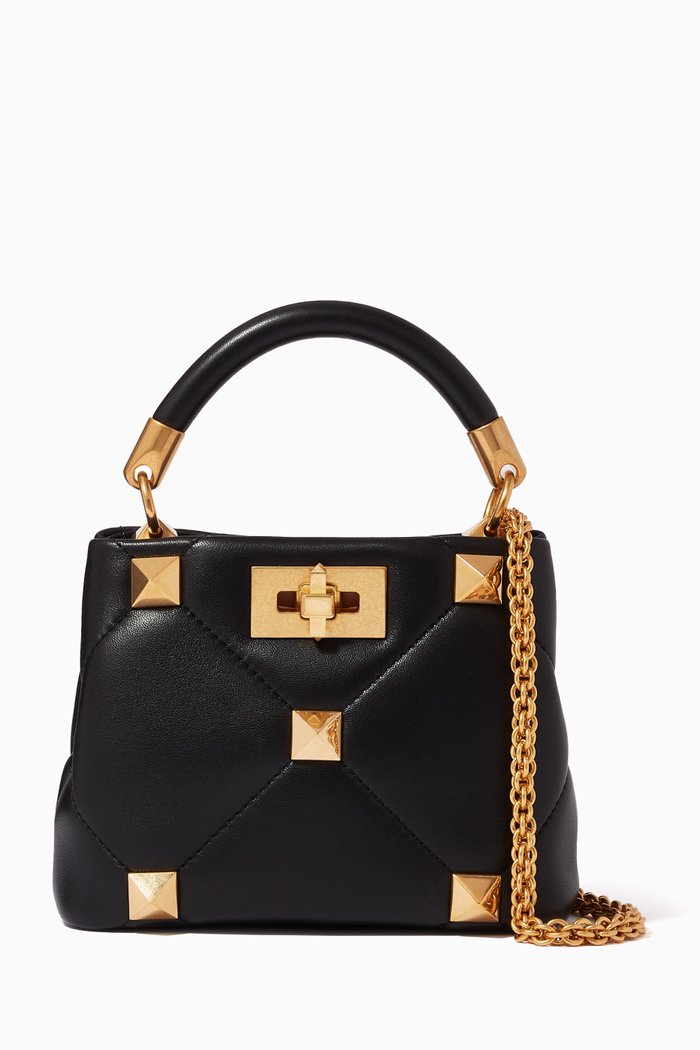 

Valentino Garavani Roman Stud Top Handle Bag in Nappa Leather, Black