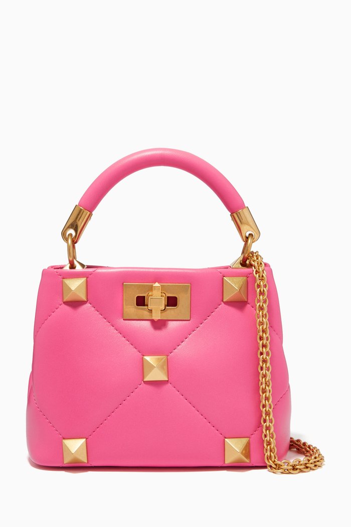 

Valentino Garavani Roman Stud Top Handle Bag in Nappa Leather, Pink