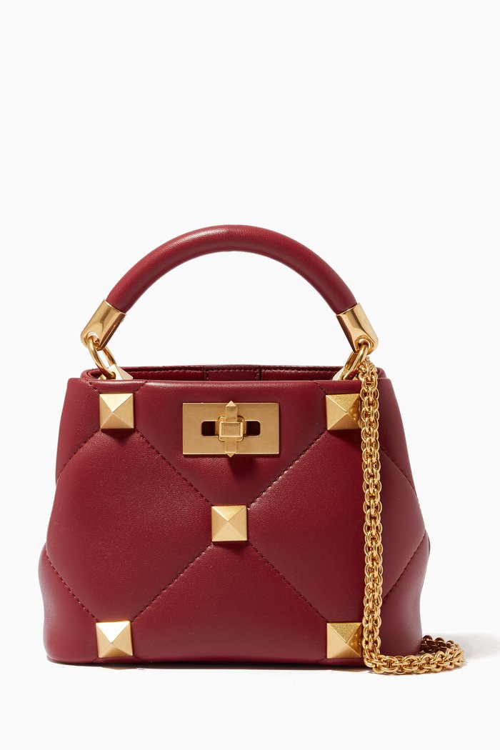 

Valentino Garavani Roman Stud Top Handle Bag in Nappa Leather, Burgundy