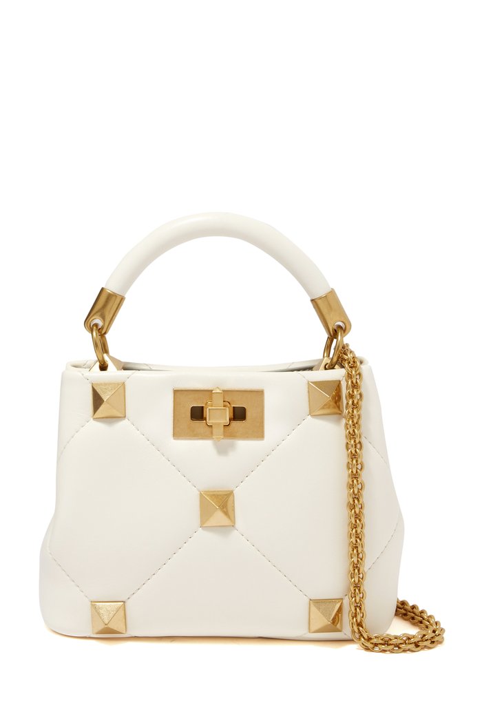 

Valentino Garavani Roman Stud Top Handle Bag in Nappa Leather, Neutral