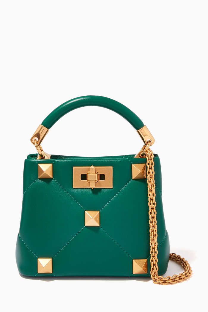 

Valentino Garavani Roman Stud Top Handle Bag in Nappa Leather, Green