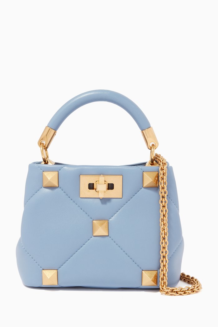 

Valentino Garavani Roman Stud Top Handle Bag in Nappa Leather, Blue