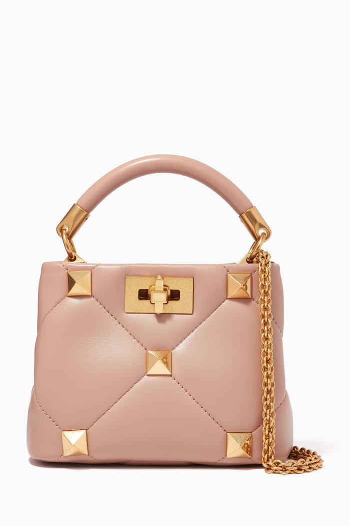 

Valentino Garavani Roman Stud Top Handle Bag in Nappa Leather, Pink