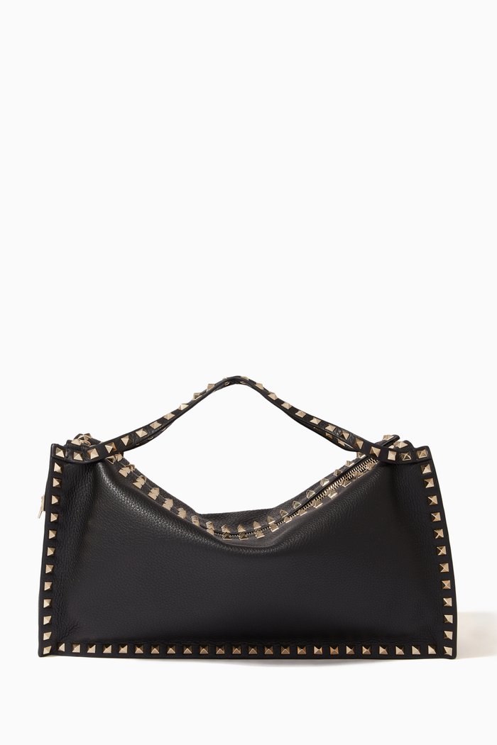 

Valentino Garavani Rockstud Medium Clutch in Grainy Leather, Black