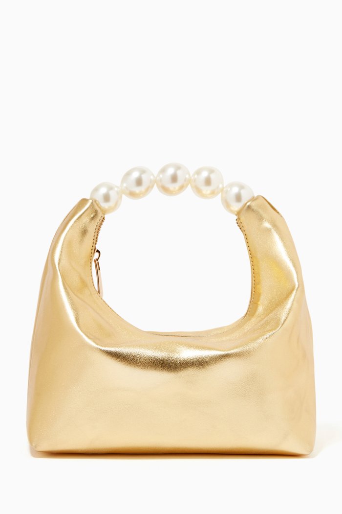 

L'échappé Top Handle Bag in Metallic Fabric, Gold