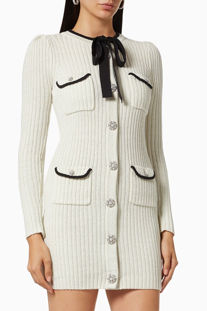 

Floral Diamante Mini Dress in Lurex Knit, Neutral