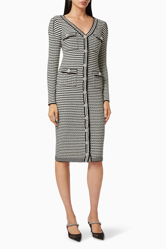 

Floral Diamante Cardigan Dress in Melange Knit, Black