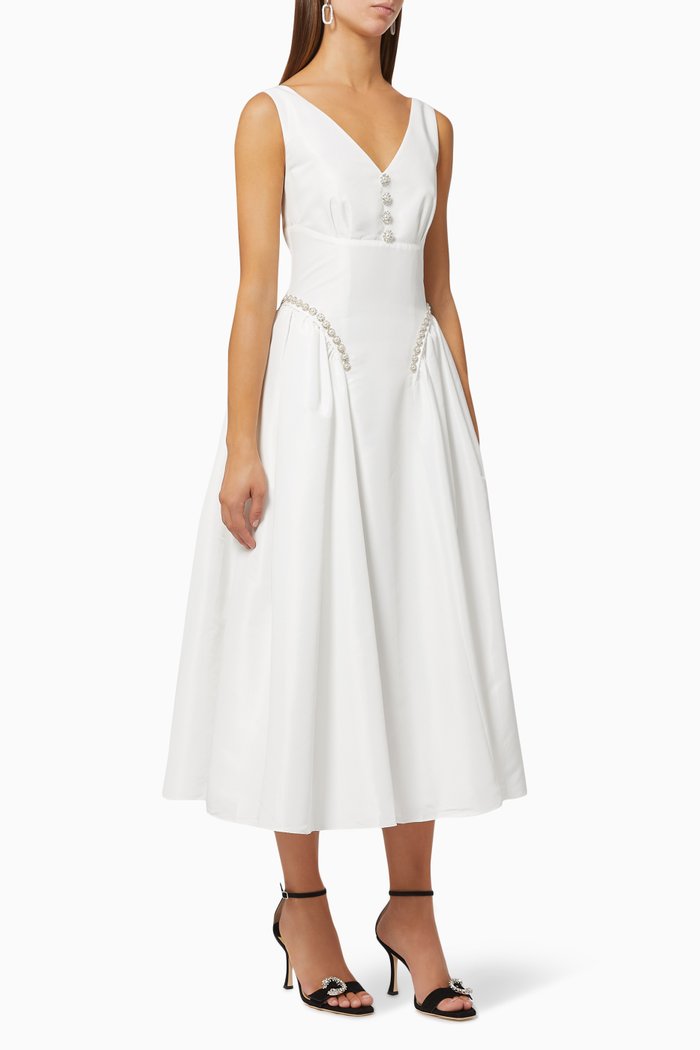 

Corset Waist Midi Dress in Taffeta, White