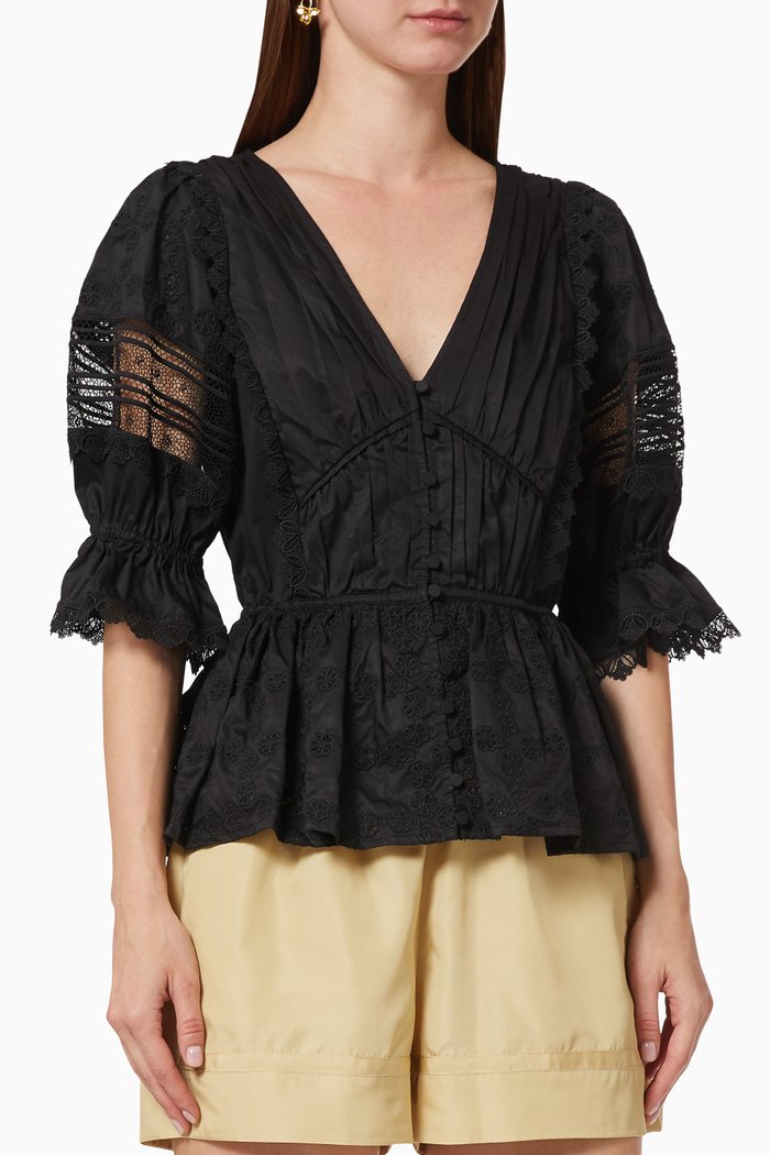 

Broderie Anglaise Top in Cotton, Black