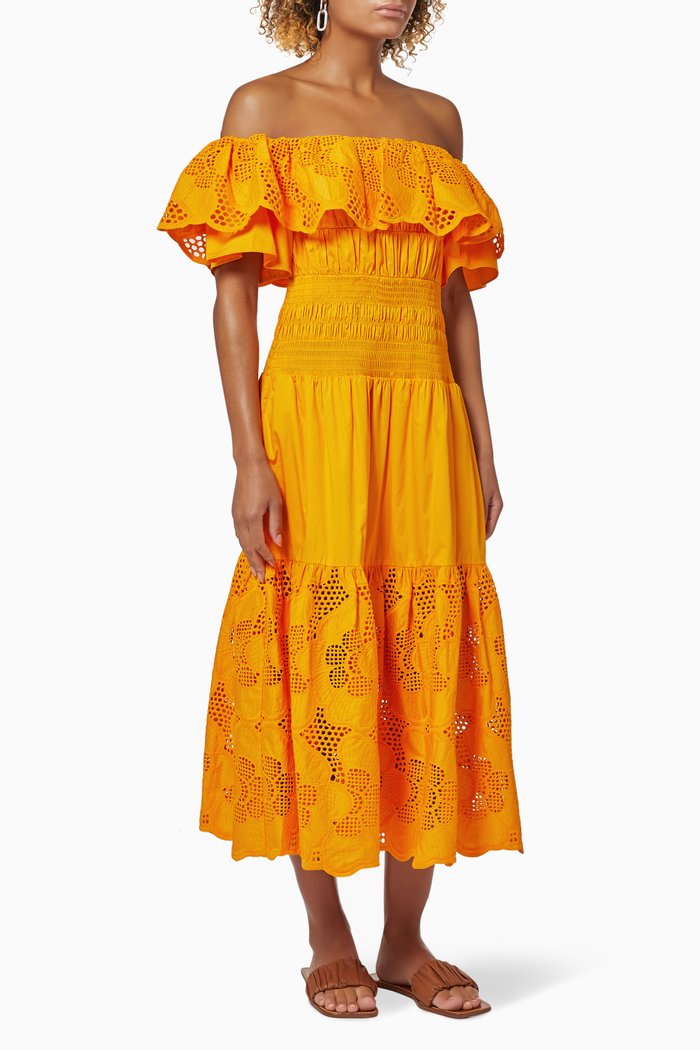 

Floral Broderie Off-shoulder Dress in Cotton, Yellow