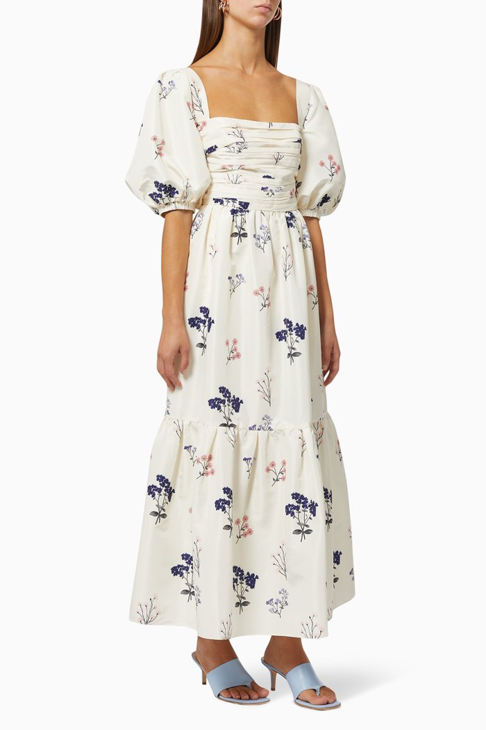 

Vintage Floral Midi Dress in Taffeta, Neutral