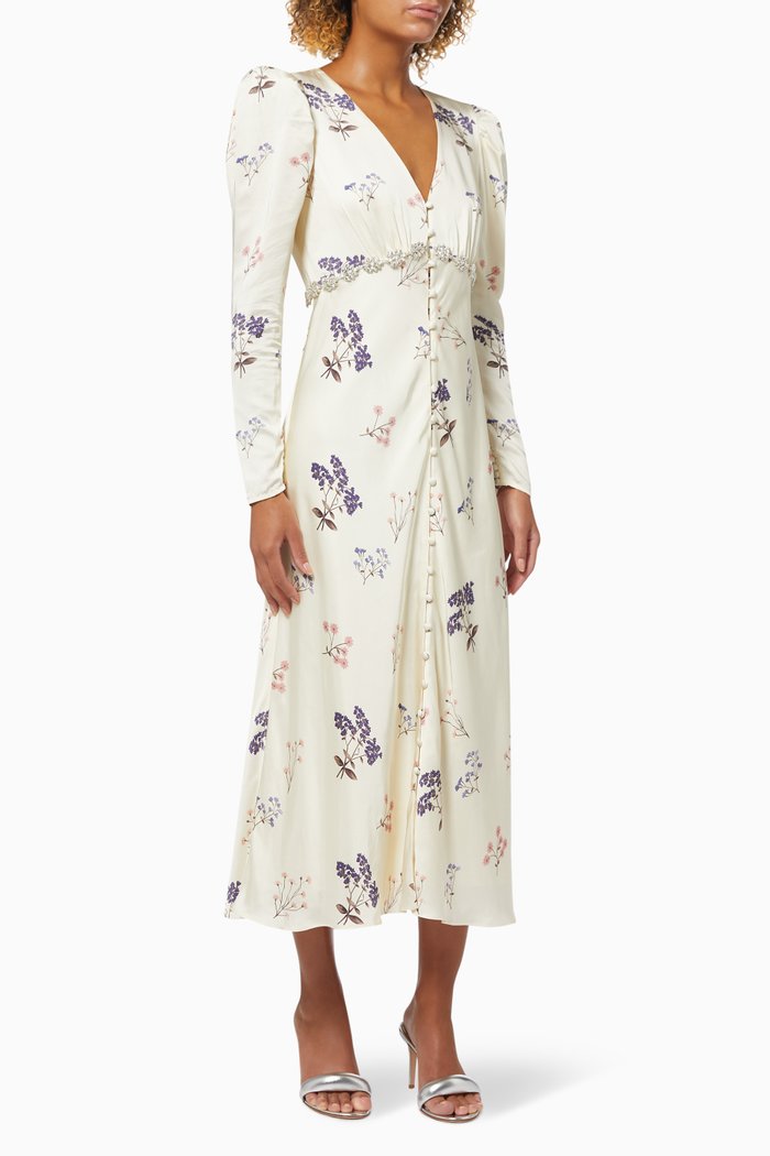 

Vintage Floral Diamante Midi Dress in Viscose, Neutral