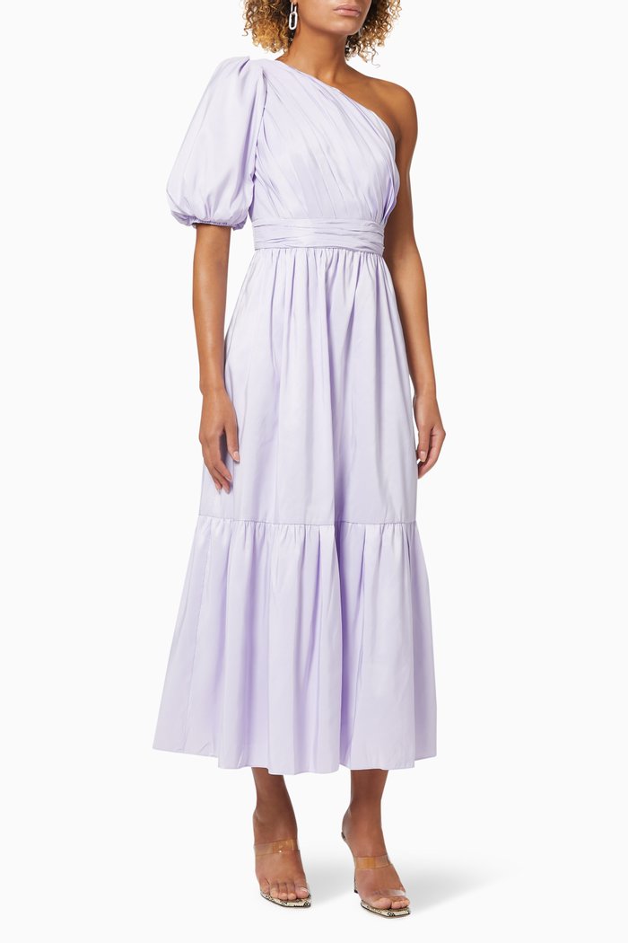 One Shoulder Midi Dress in Taffeta, Purple