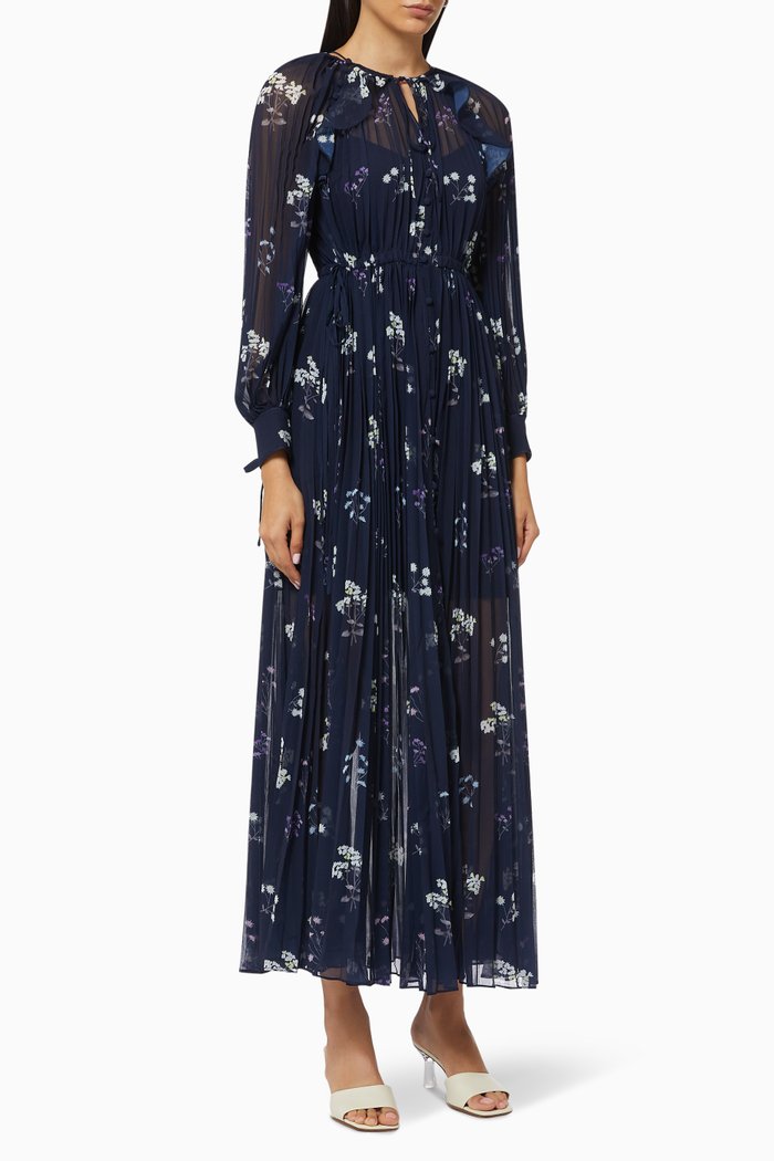 

Vintage Floral Maxi Dress in Chiffon, Blue