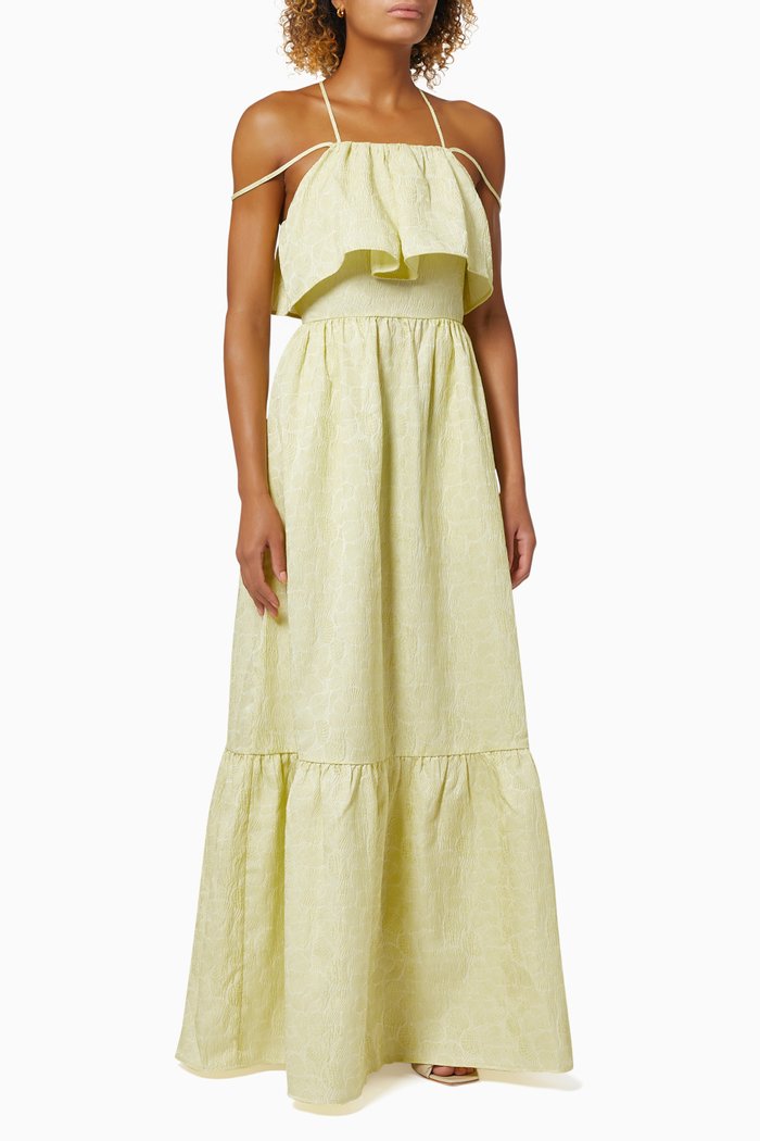

Maxi Dress in Textured Leaf Jacquard, Yellow
