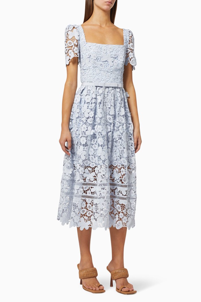 

Midi Dress in Guipure Lace, Blue