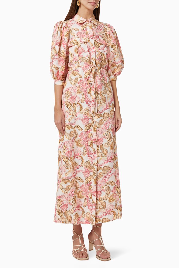 

Deanna Maxi Dress in Linen, Pink