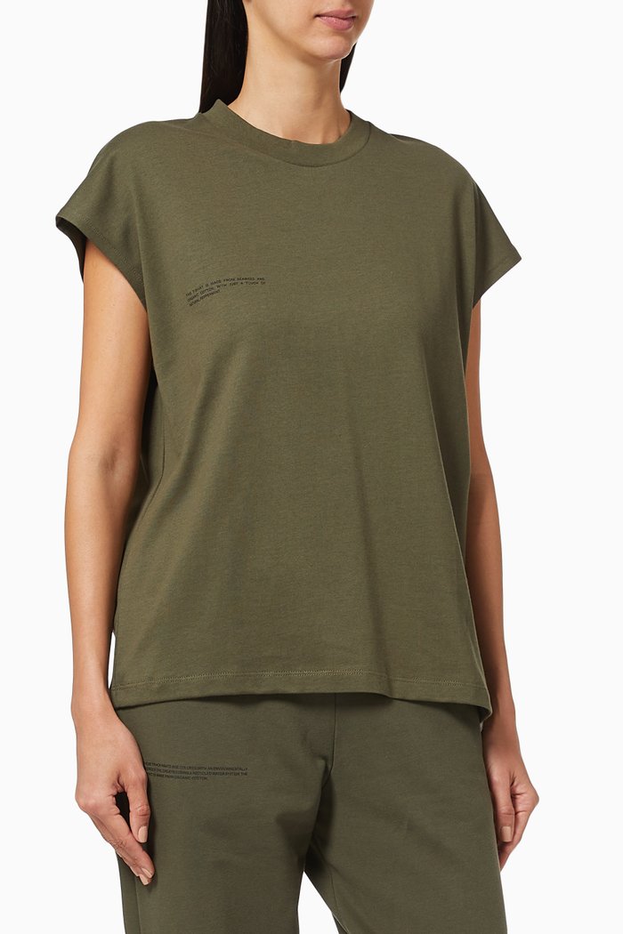 

Organic Cotton Cropped Shoulder T-shirt with C-FIBER™, Green