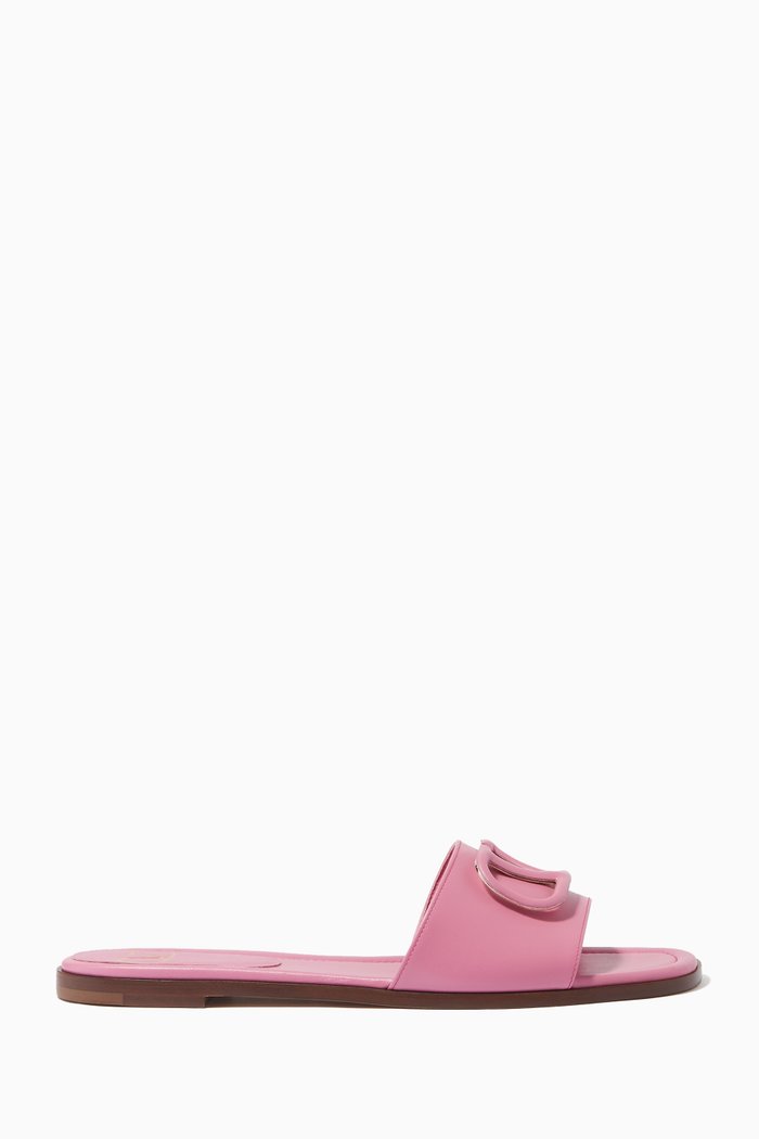 

Valentino Garavani VLOGO Flat Slides in Calfskin, Pink