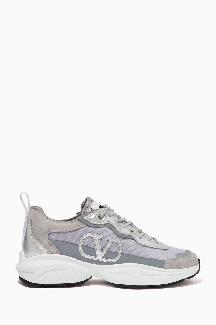 

Valentino Garavani VLOGO Sneakers in Mixed Fabric, Silver
