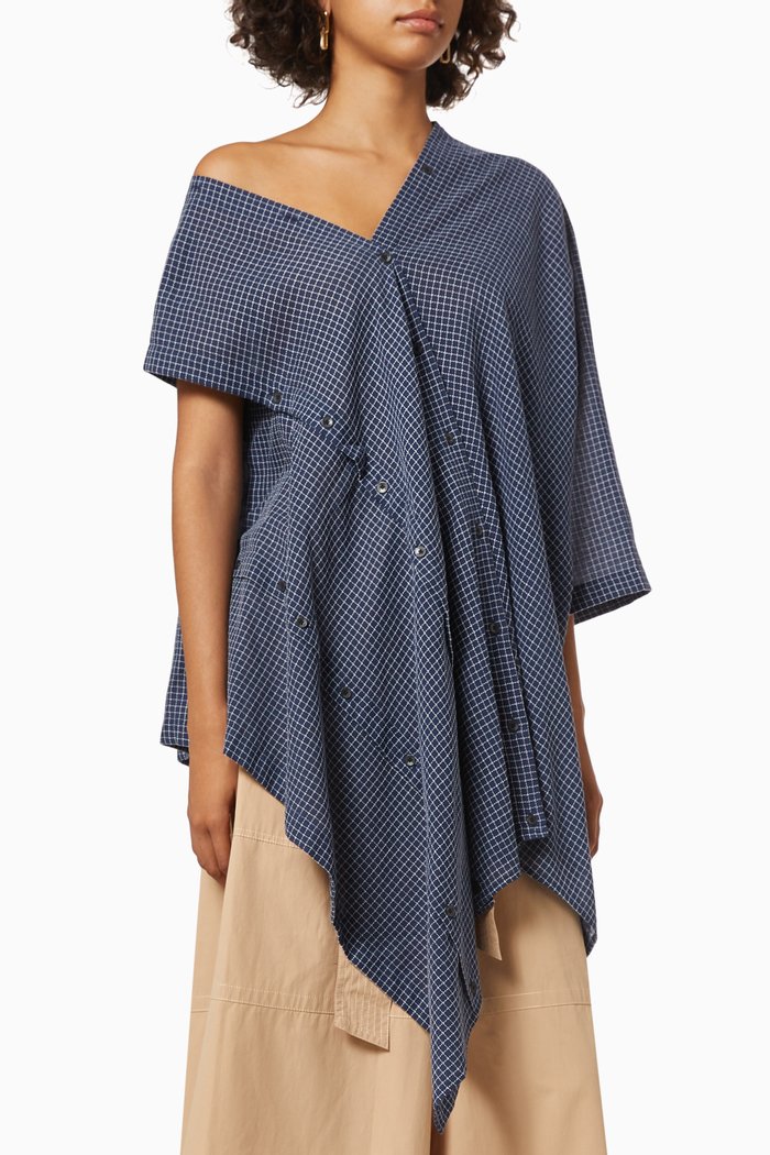 

Love Exposed Asymmetric Shirt in Cotton, Blue
